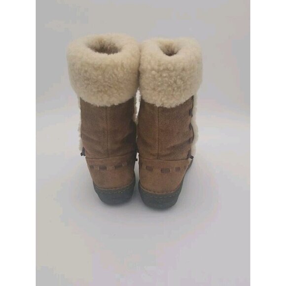 UGG Boots 8 Elijo Shearling Chestnut Brown Suede Cream 5674 Preowned Fast Ship - Picture 5 of 12